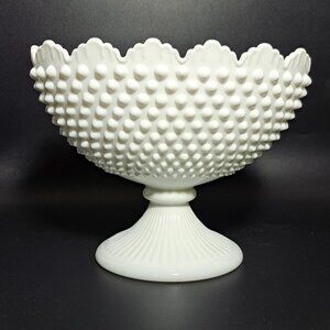 Fenton Milk Glass Hobnail Oval Footed Bowl Vintage Decoration Collectible 7 tall